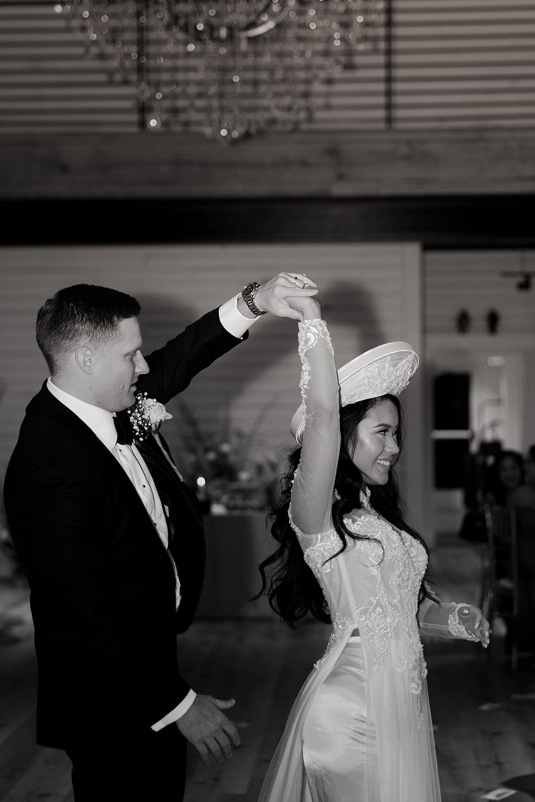 the couple spinning during their first dance