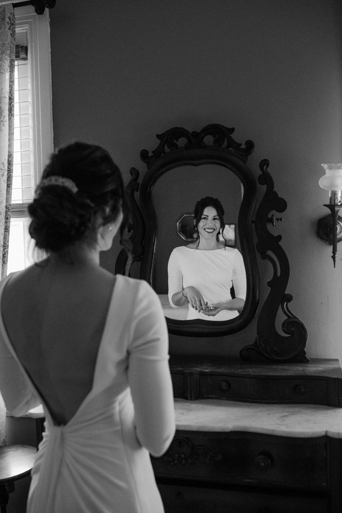 bridal portraits getting ready at her wedding at the hotel