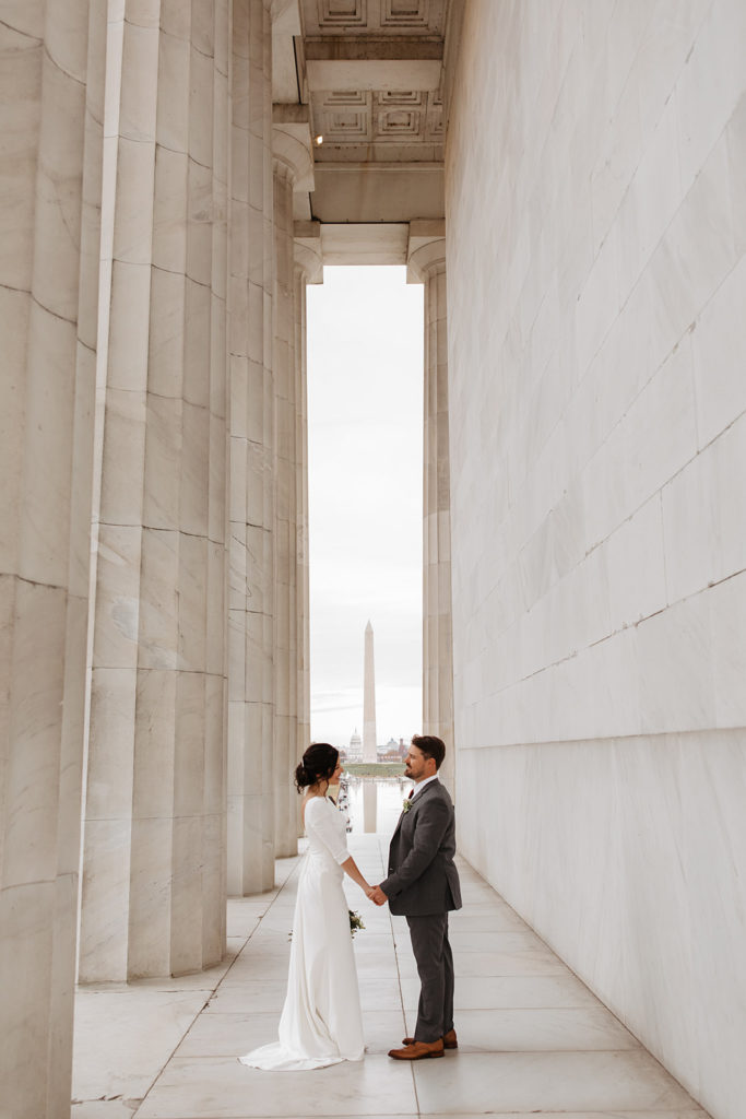 the wedding couple getting their wedding photos taken in Washington DC