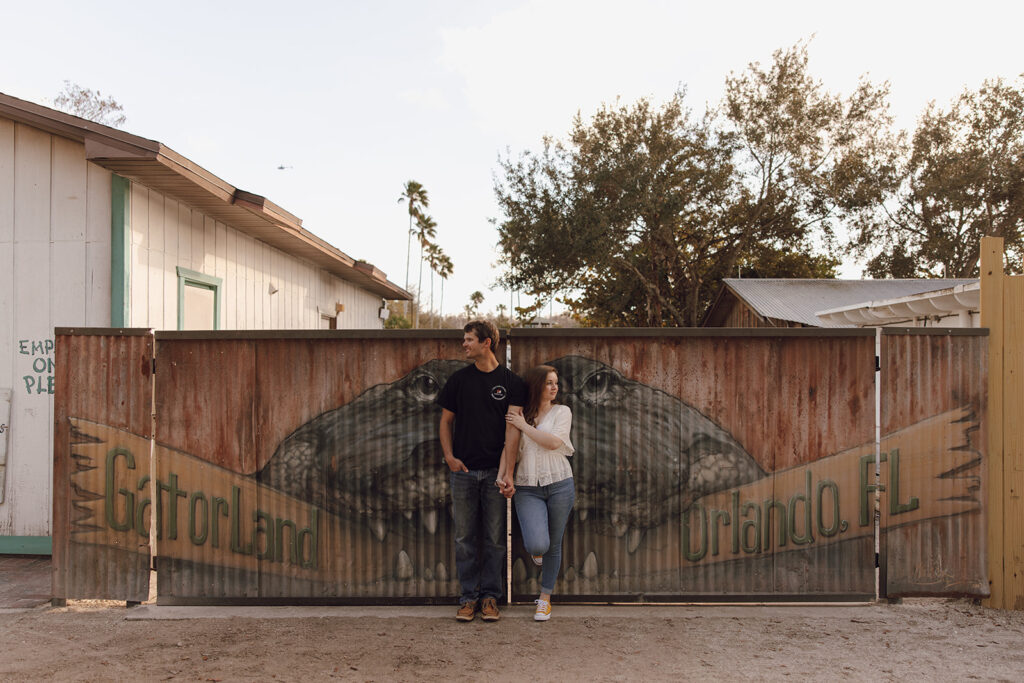 the engaged couple at Gatorland for engagement photography
