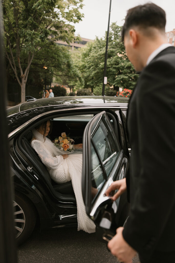 bride getting into the uber