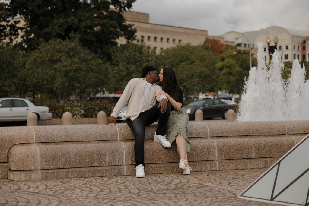 the engaged couple at the fountain